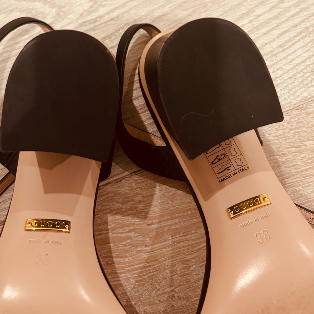 Gucci Marmont Double G Black Leather Block Heel Sandals Size 38 - Picture 4 of 6